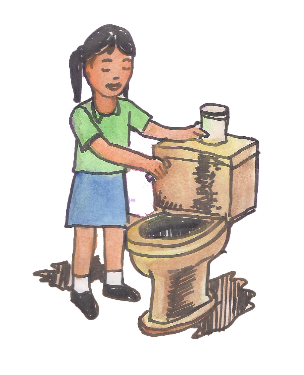 girl cleaning toilet bowl